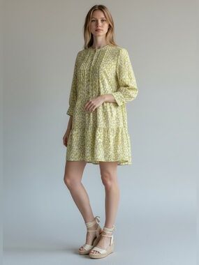 Who What Wear Citrus Leopard Pintuck Tiered Mini Dress
